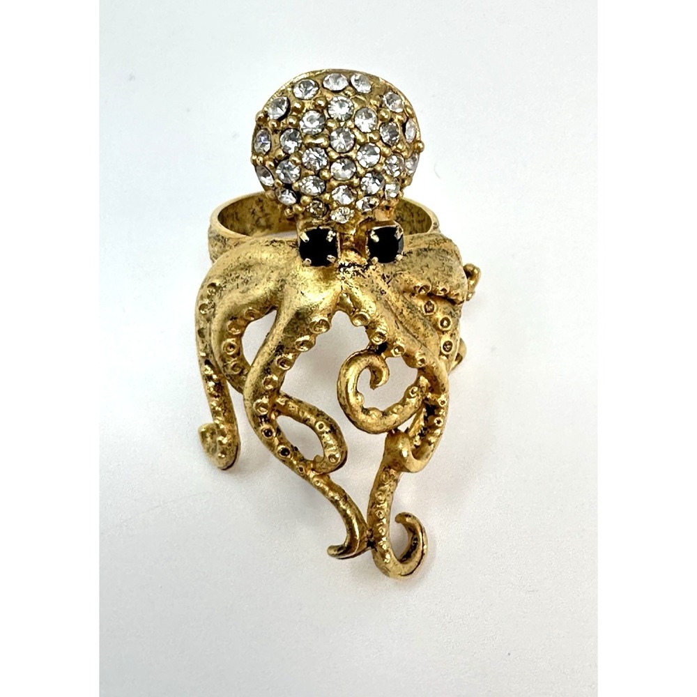 Miss Ellie NYC Giant Squid Ring Gold Tone Rhinestones Adjustable